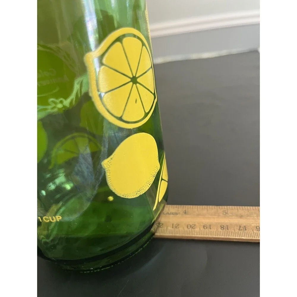 Vintage Anchor Hocking Green Yellow Lemonade Lemon Juice Jar Pitcher Measuring